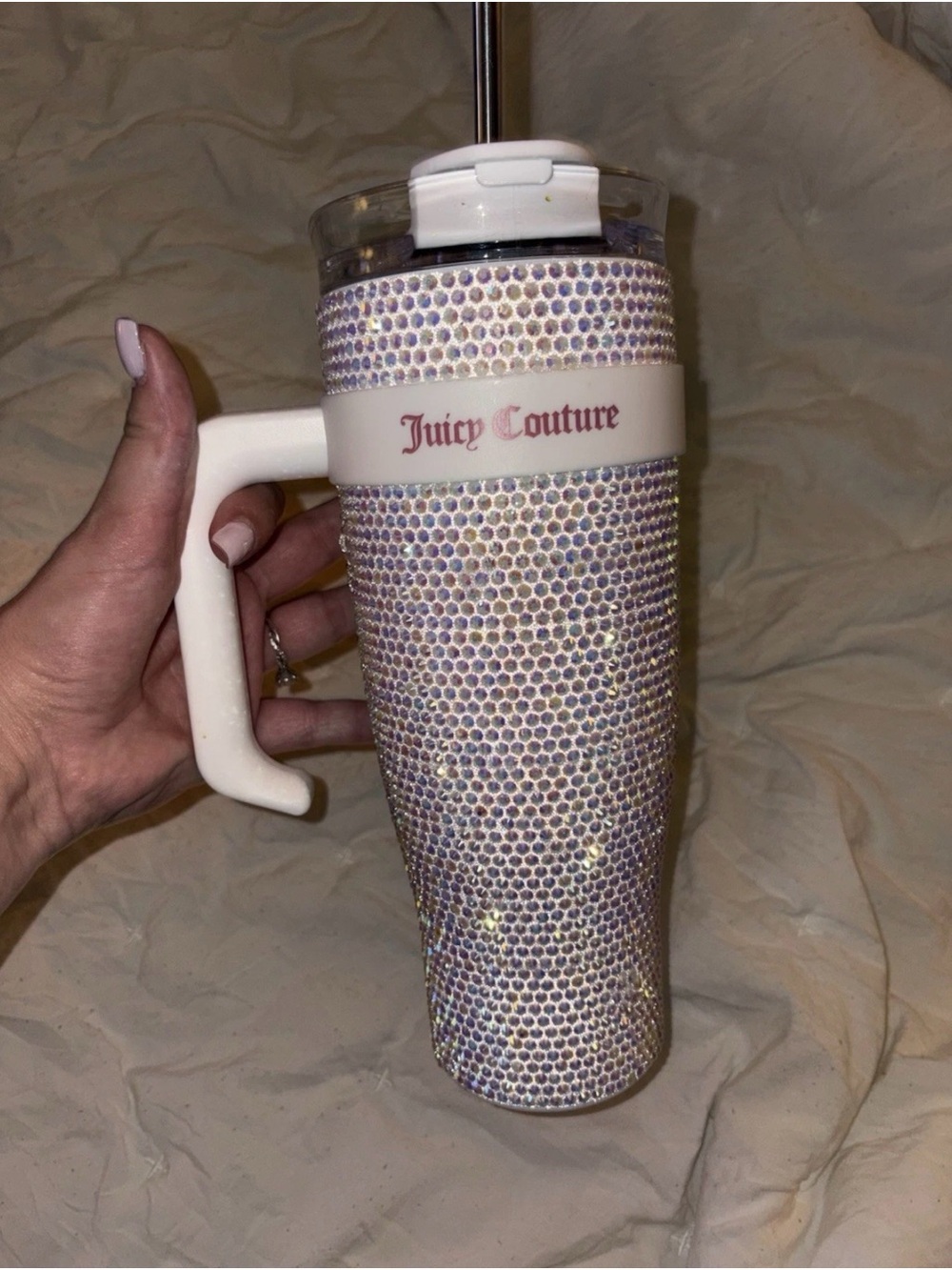 Juicy Couture Iridescent Crystal Tumbler with White Handle